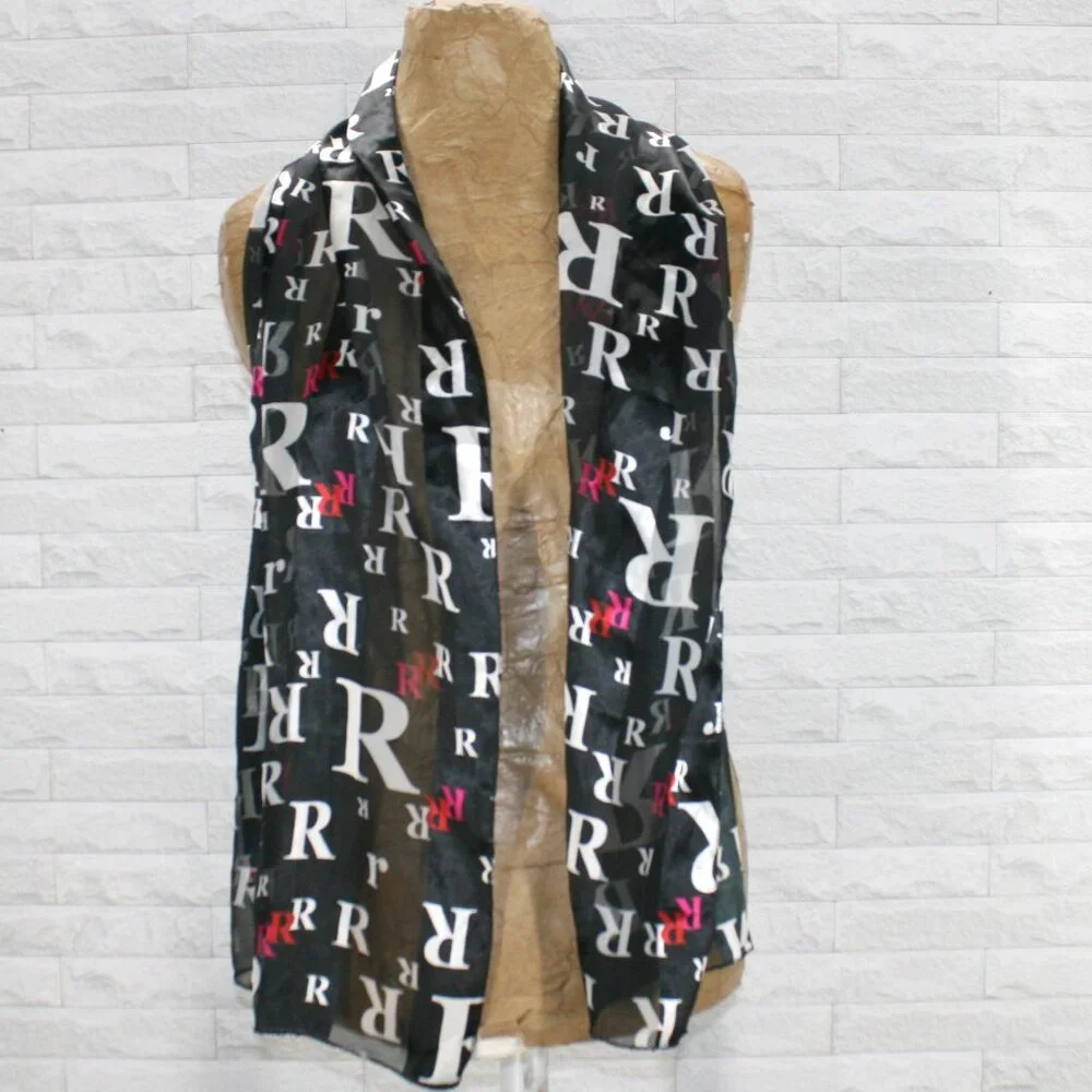 SPACE AGE Scarf Printed Letter R Silky Black White Red Pink Rectangle 58 x 13
